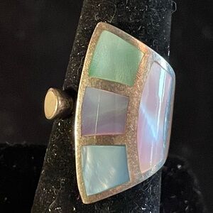 Sterling Silver 925 Multi-Colored Mother Of Pearl Wrap Ring. Vintage. Size 7